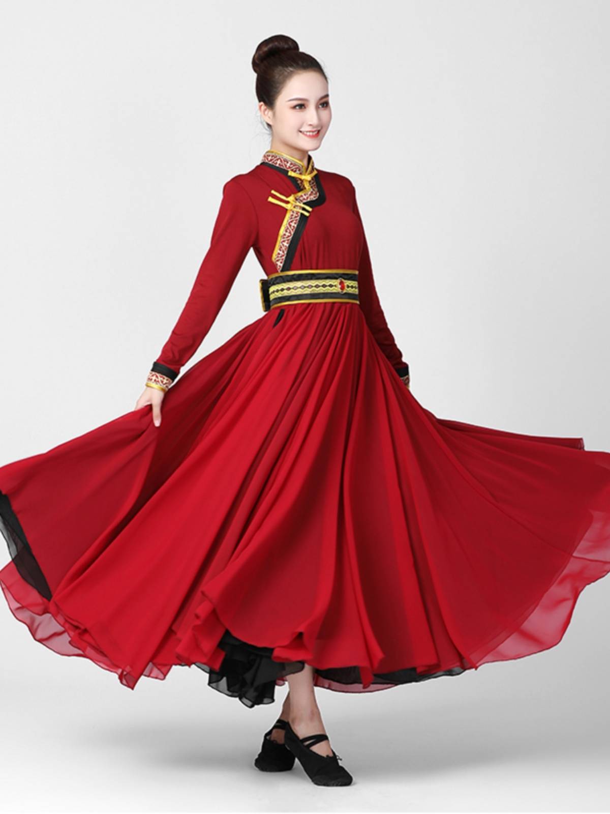 New Mongolian dance exercise skirt national dance performance clothing long skirt practitioner practice robe art test big skirt