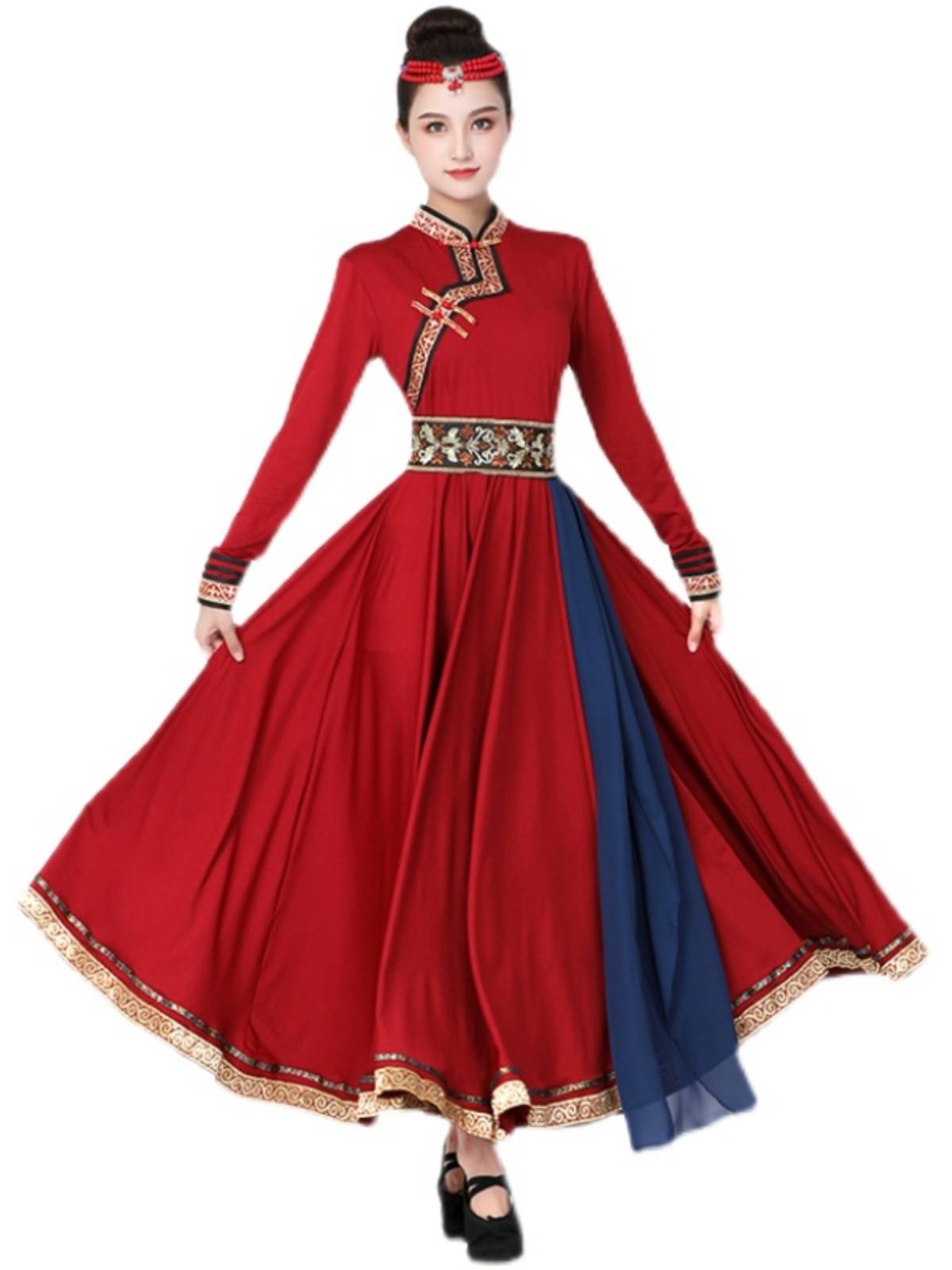 New Mongolian dance exercise skirt national dance performance clothing long skirt practitioner practice robe art test big skirt