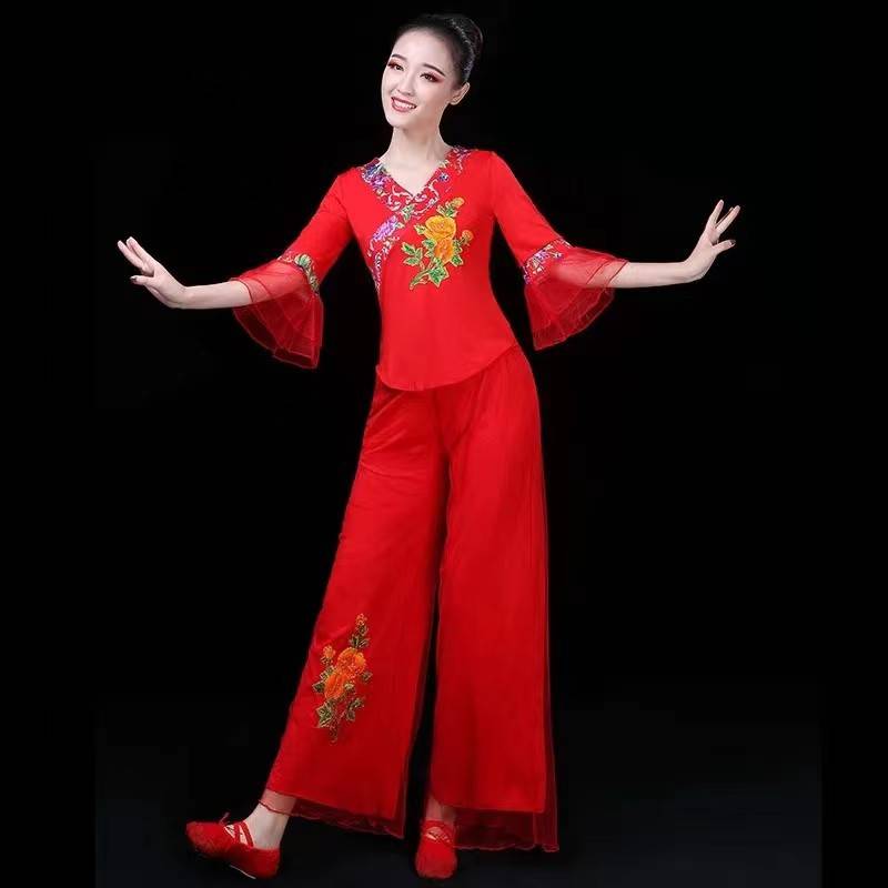 Square dance clothing women's set summer pants middle -aged handkerchief dancing dancing clothing national wind Yangge dance clothing