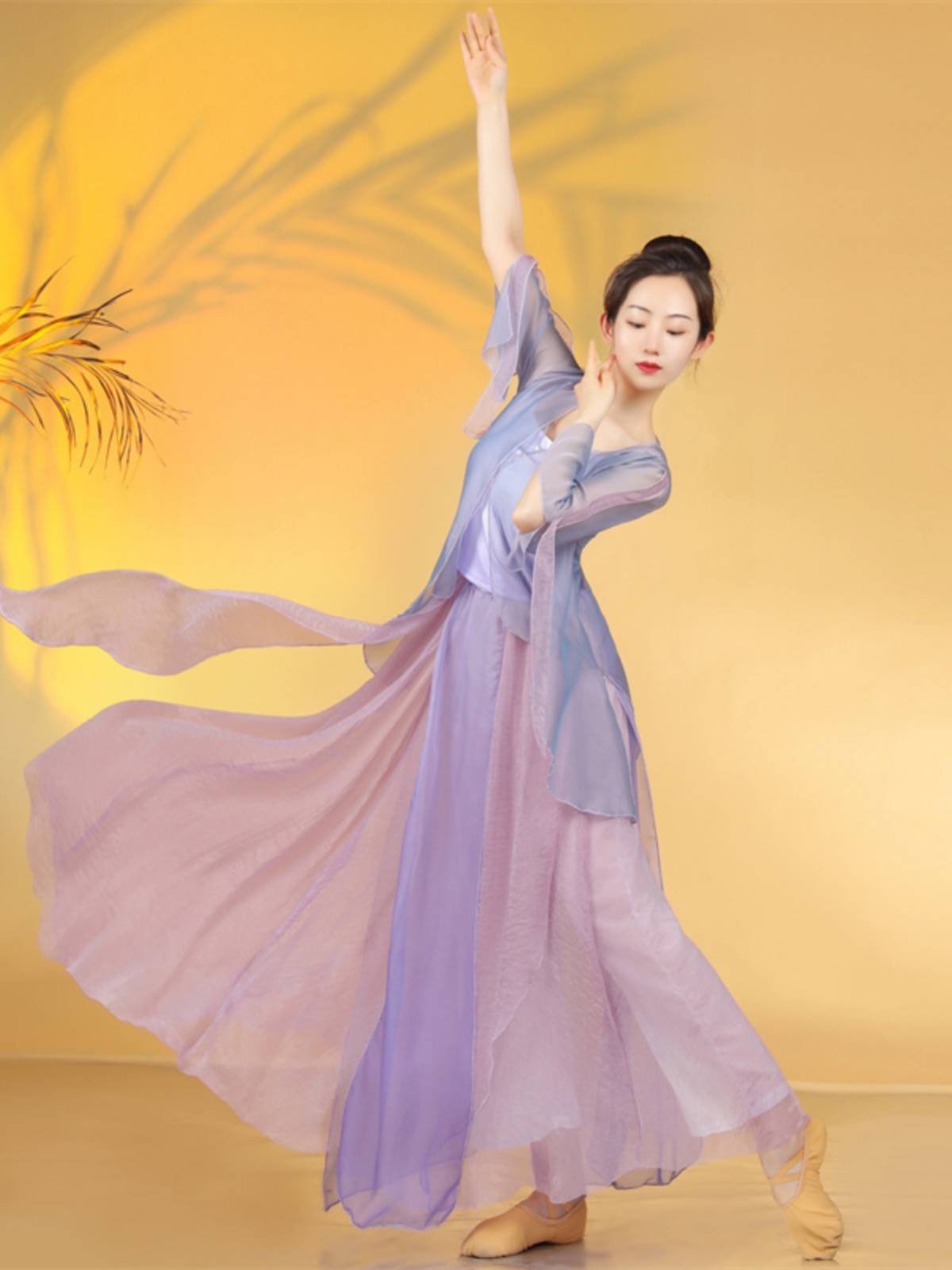 Classical dance service female fairy, elegant modern dance watch, Chinese dance light tulle skirt purple gradient practice service