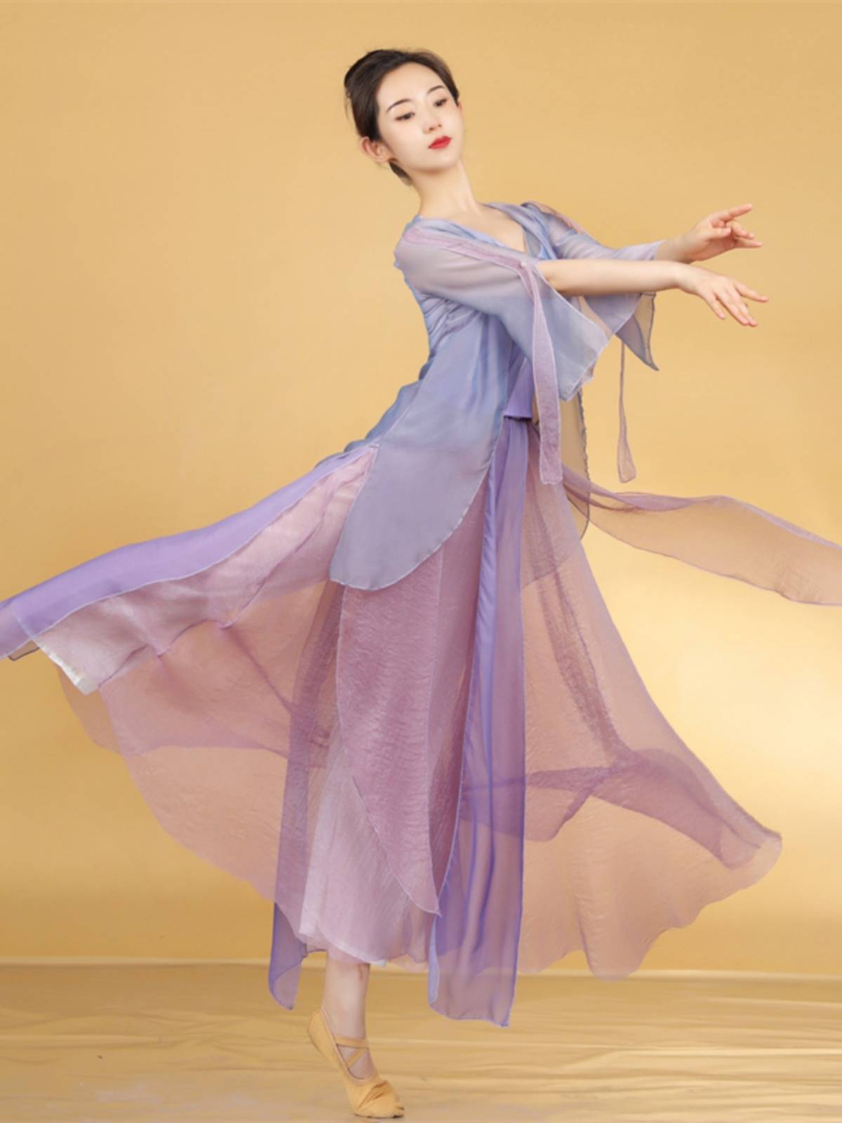 Classical dance service female fairy, elegant modern dance watch, Chinese dance light tulle skirt purple gradient practice service