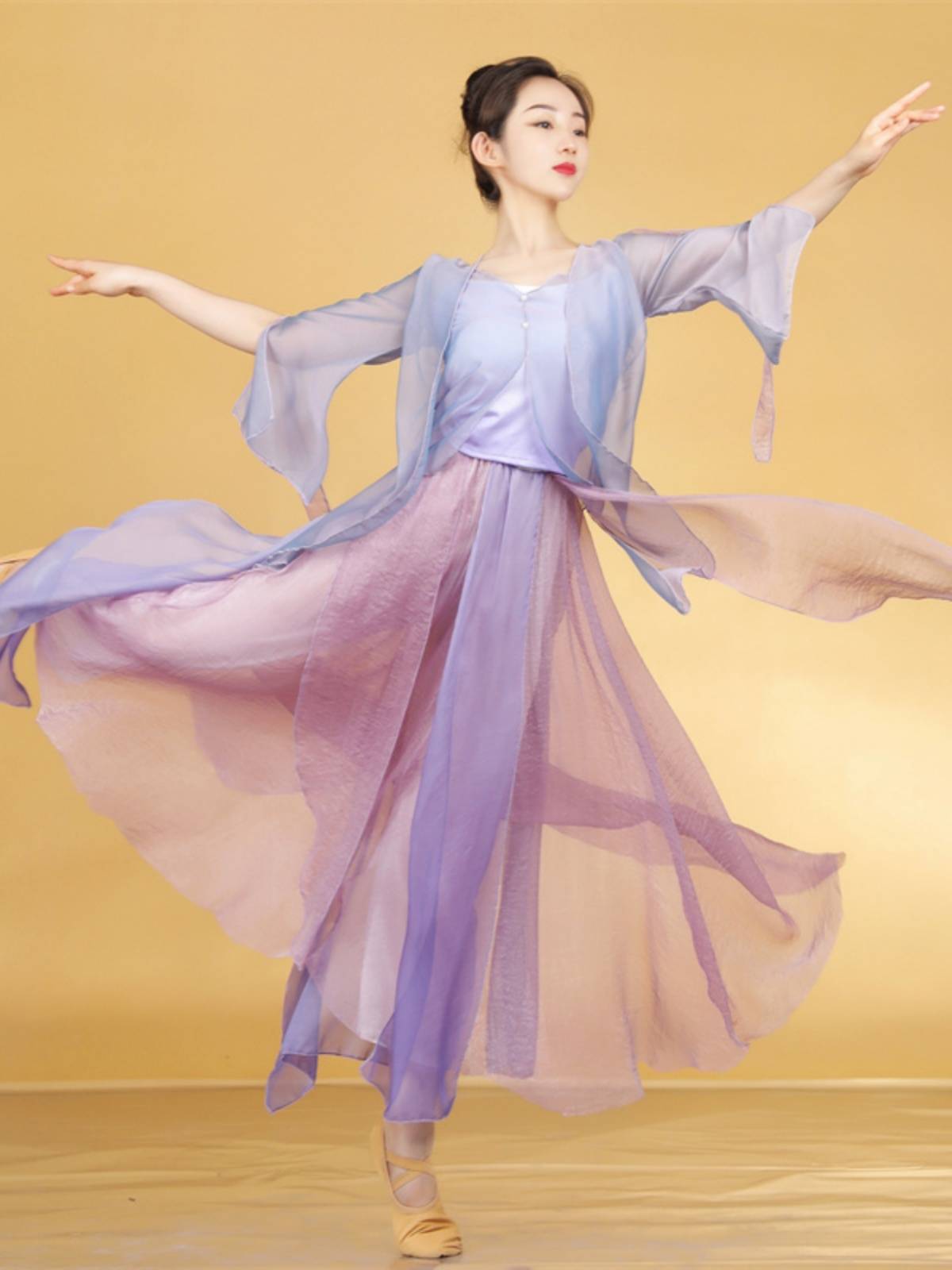 Classical dance service female fairy, elegant modern dance watch, Chinese dance light tulle skirt purple gradient practice service