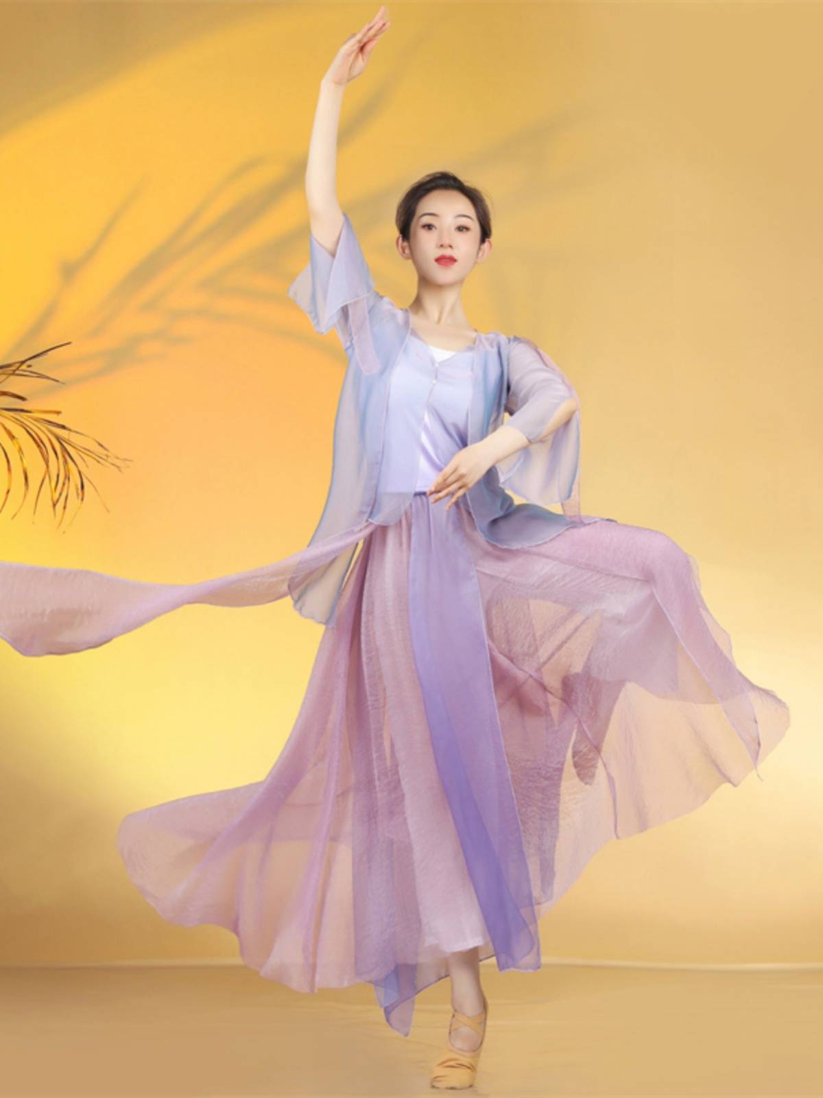 Classical dance service female fairy, elegant modern dance watch, Chinese dance light tulle skirt purple gradient practice service