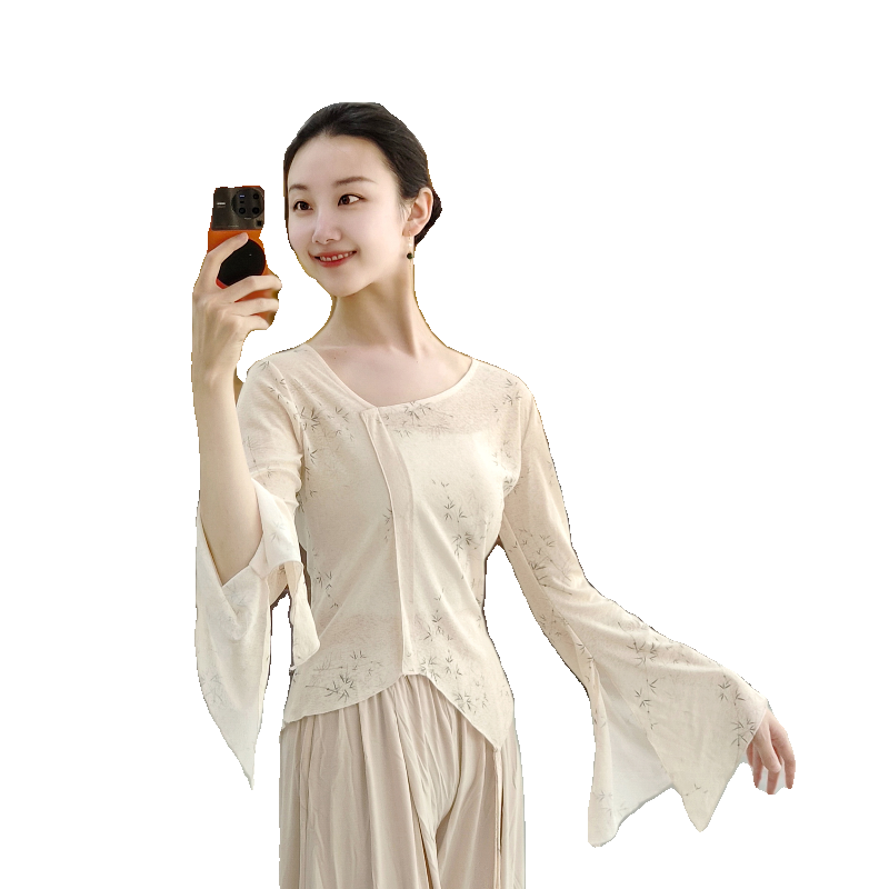Classical dance printing flower body rhyme yae training service female Chinese dance national dance modern dance clothing top training uniform