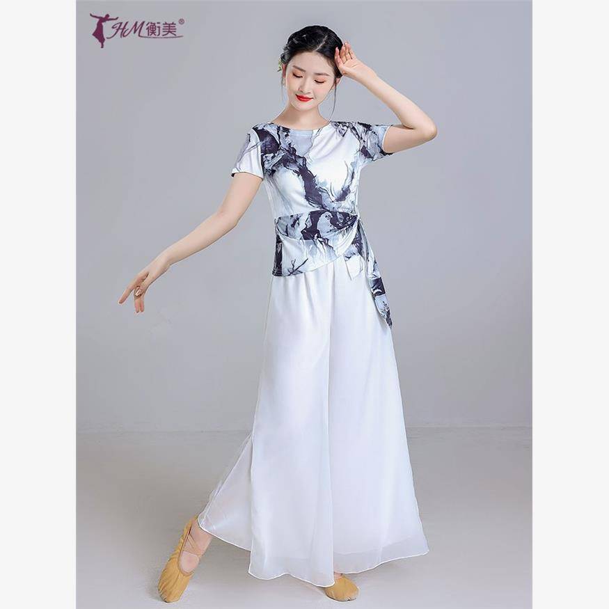 Classical dance and dance clothing shape reflects the Chinese national dance top girl ink and ink, elegant practice, yoga top