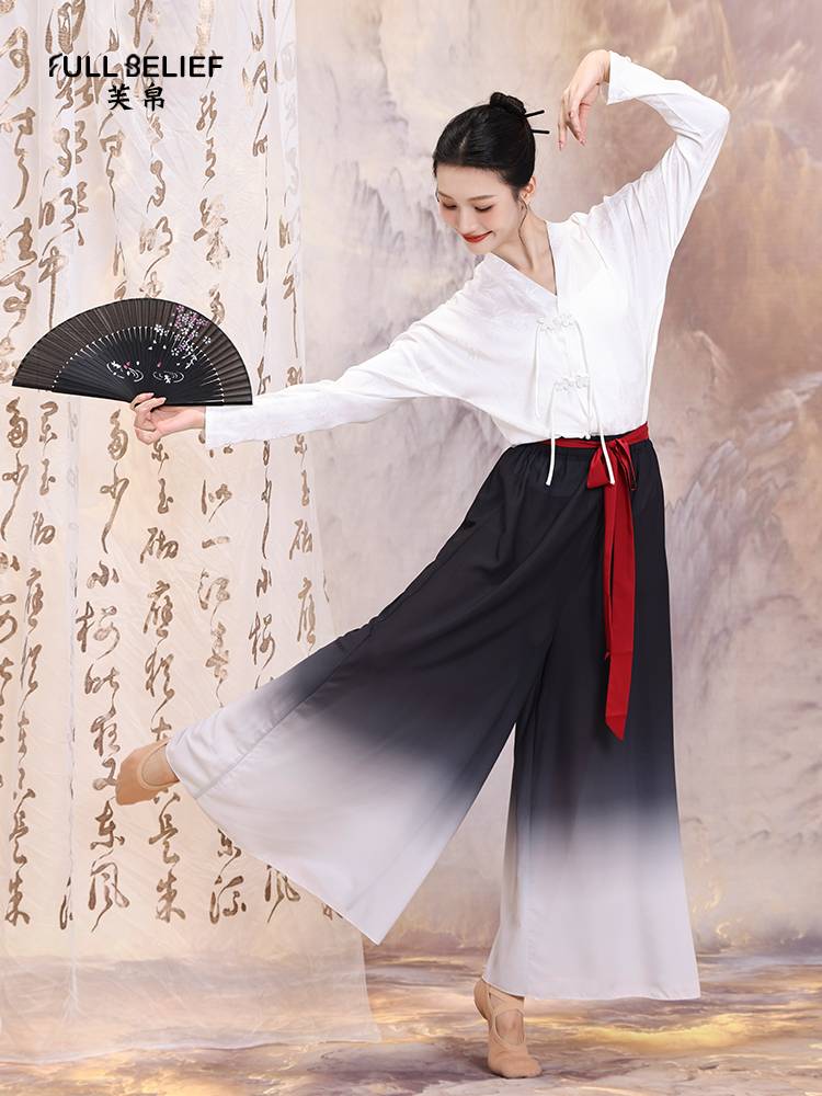 Fuxi Classical Dance Clothing Long Sleeve New Chinese White V -neck Performance Performance Service Chinese Style Dance Service