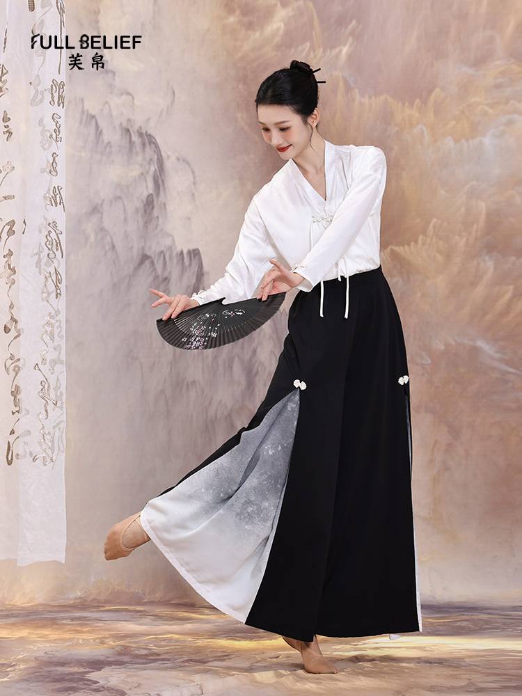Fuxi Classical Dance Clothing Long Sleeve New Chinese White V -neck Performance Performance Service Chinese Style Dance Service