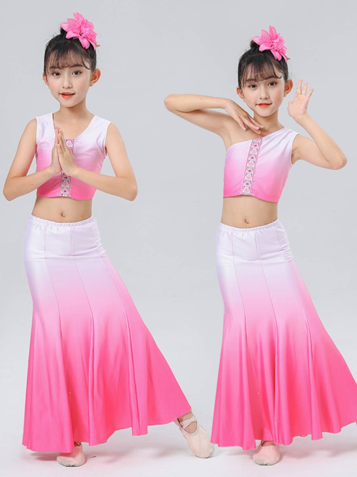 New children's Dai dance clothing girl peacock dance performance service children's fishtail skirt bag hip hip bodies practice skirt
