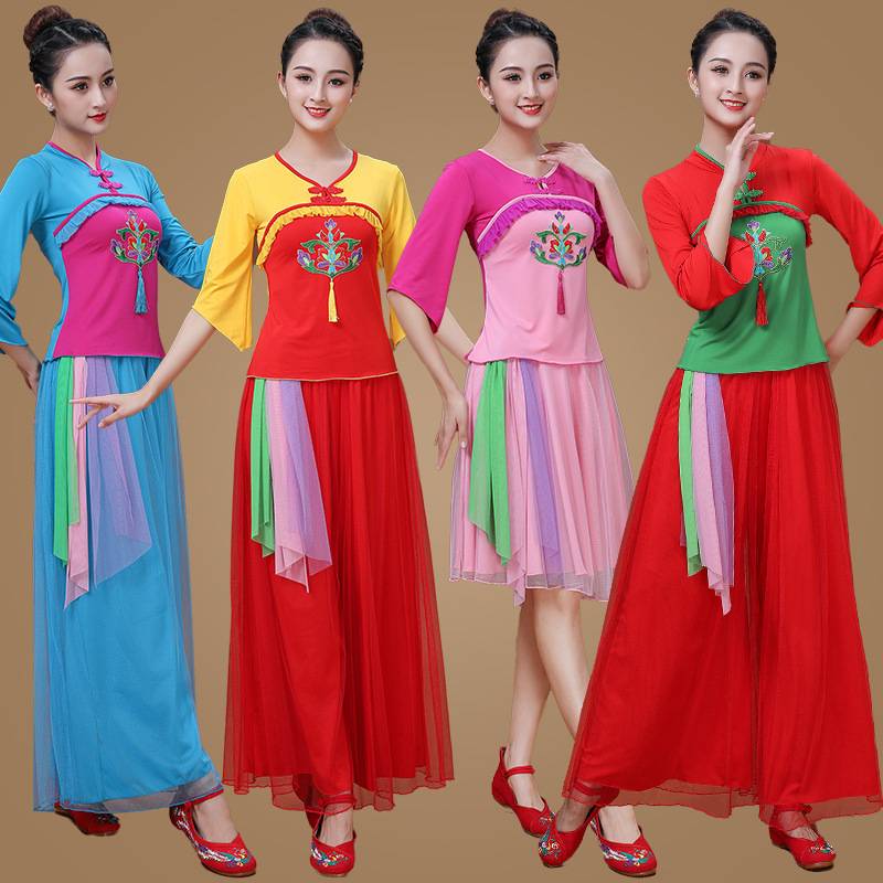 Plaza dance clothing new set 2022 national dance service female middle -aged and elderly classical classical dance fan Yangge performance service