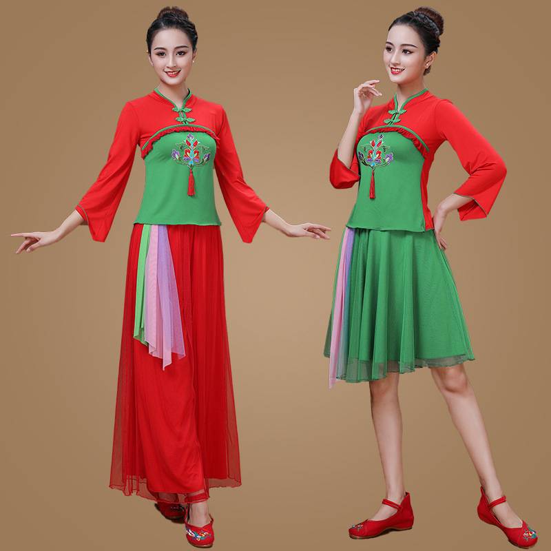 Plaza dance clothing new set 2022 national dance service female middle -aged and elderly classical classical dance fan Yangge performance service
