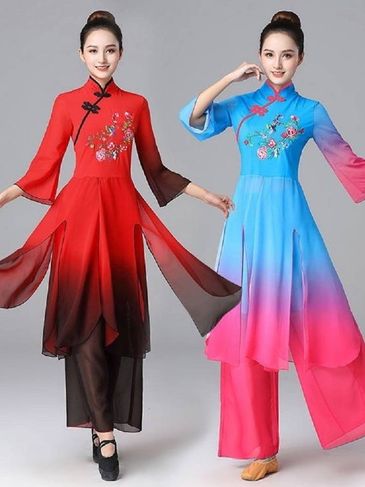 National Style Square Dance Clothing New Female Team Jumping Stage Yangge Fitness Clothing Performs Clothing Set