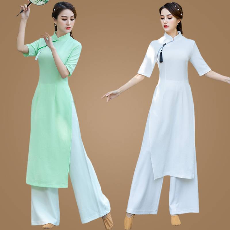 Classical Dance Clothing Plaza Dance Set Women's Chinese Wind Cheongsam Ethnic Wind Practice Fan Dance Fan Dance Performance Service
