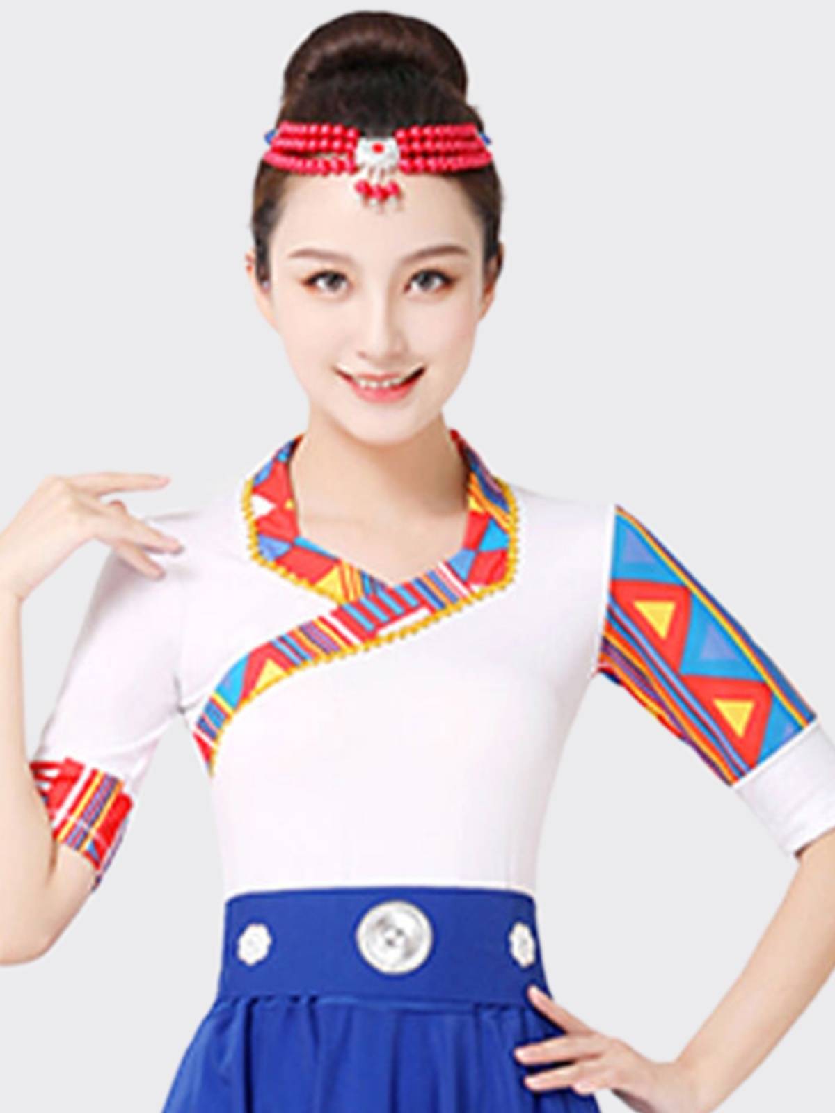 New Tibetan dance and clothing ethnic Women's Plaza Dance Tibetan Mid -sleeve Practice Stage Performance