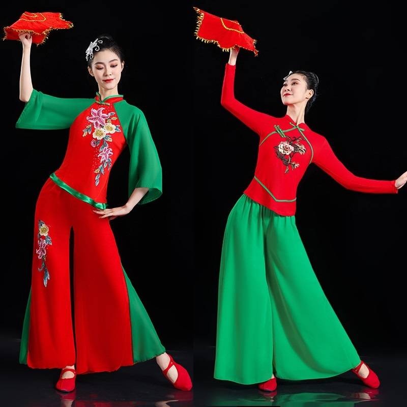 2024 new square dance clothing ethnic women's group sports jumping fan stage Yangge suit performance set