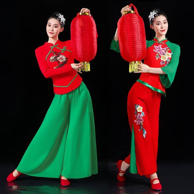 2024 new square dance clothing ethnic women's group sports jumping fan stage Yangge suit performance set