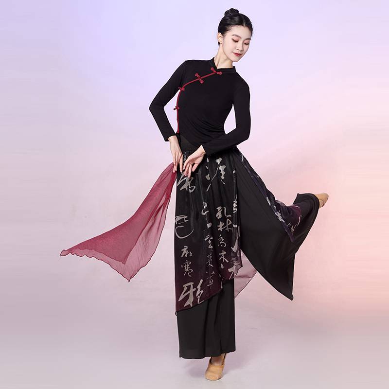 Classical Dance Dance Funny Female Female Falling Autumn and Winter Black long -sleeved cheongsam top Chinese dance national dance performance clothing