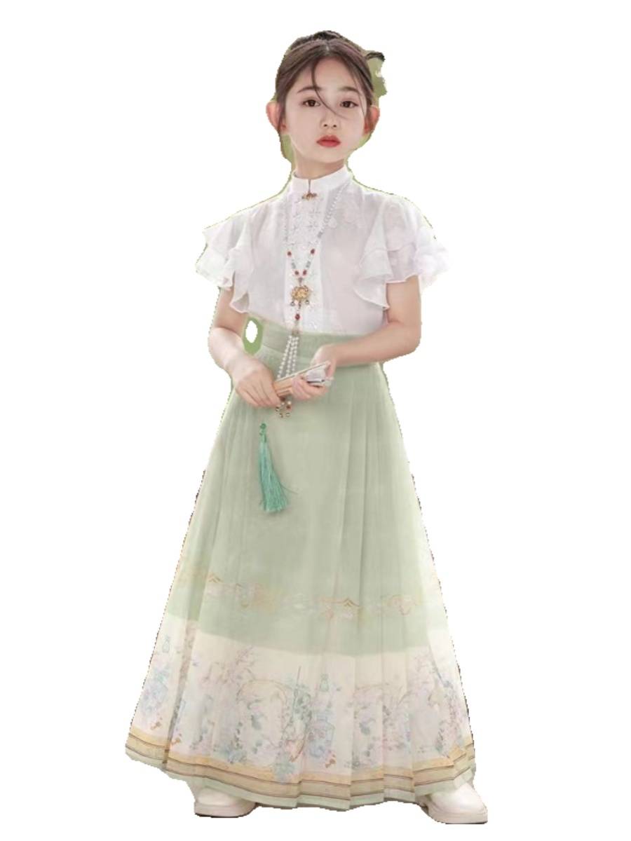 Hanfu Girl 8 Tong Chong Summer Horse Noodle Skirt 2024 New Ethnic Student Student Dance Costume Guzheng 9 Tanabata Performance Services