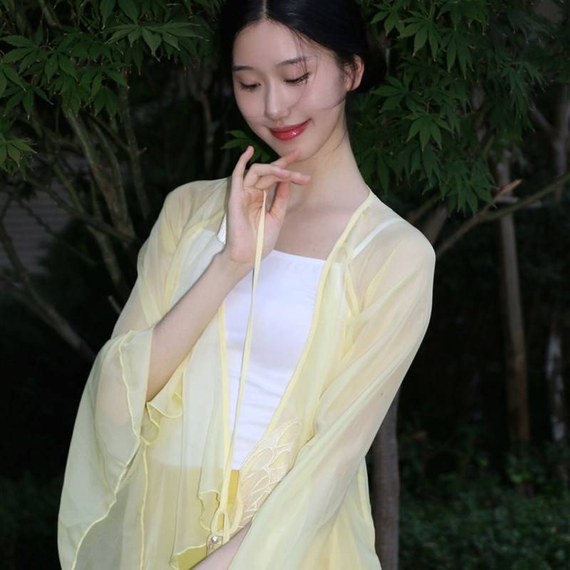 Spot Linghuai same classical dance exercise, gauze Han C service Han Tang dance performance service national dance cardigan flowers