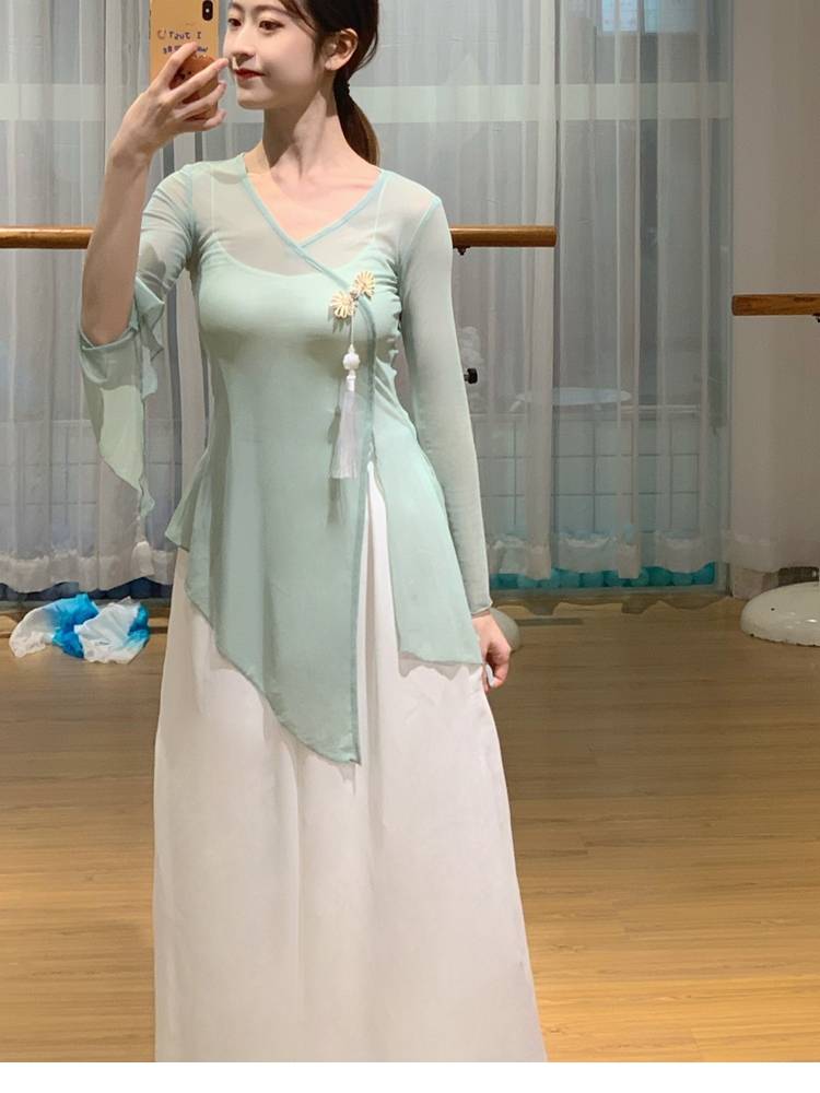Chinese style classical dance service performance service women's elegant practice service art test modern national clothing net gauze wide -leg pants