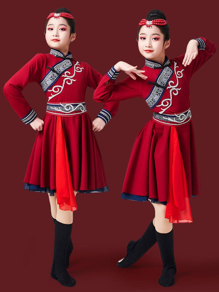 Children's Mongolian service ethnic minority Mongolian robe women's chopstick dance performance clothing white horse dance performance service