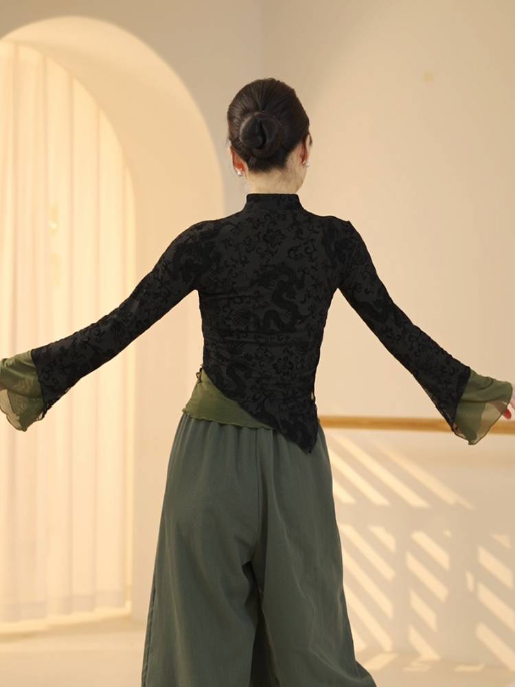 3350 Classical Dance Female Spring New Stone Practical Practice Trumpet Sleeve Stroke Standing Chinese Adult Dancing top