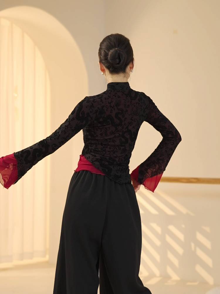 3350 Classical Dance Female Spring New Stone Practical Practice Trumpet Sleeve Stroke Standing Chinese Adult Dancing top