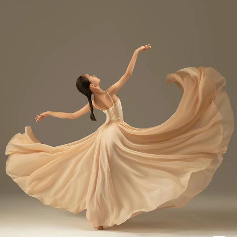 720 degrees classical dance elegant skirt women's double chiffon skirt red white white Xinjiang square dance clothing