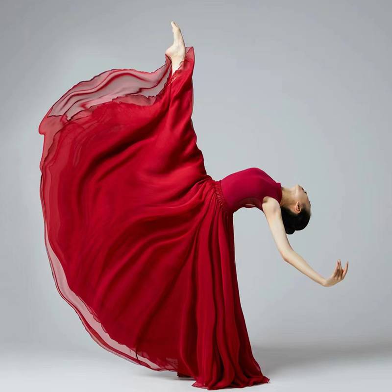 720 degrees classical dance elegant skirt women's double chiffon skirt red white white Xinjiang square dance clothing