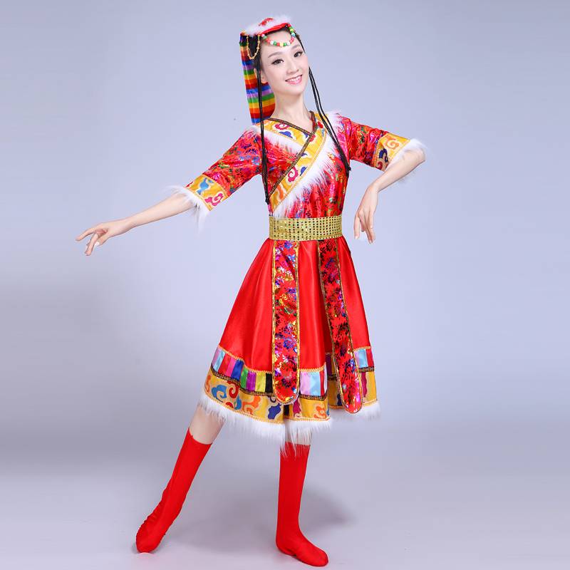 Tibetan dance suit for adult women 2024 new Tibetan ethnic minority performing national dance in dress squares