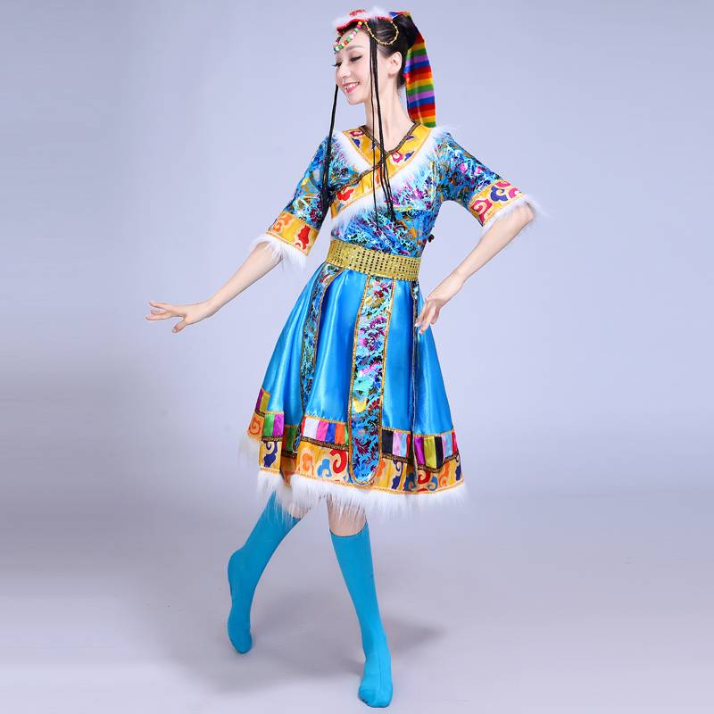 Tibetan dance suit for adult women 2024 new Tibetan ethnic minority performing national dance in dress squares