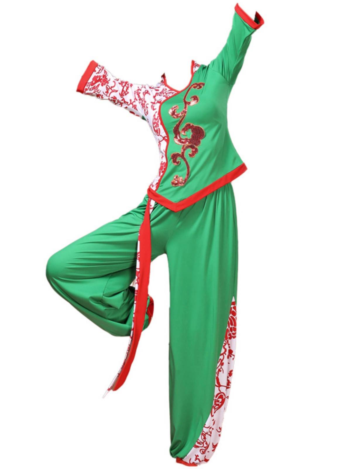 Yunshang Plaza Dance New Set New Set Women's Spring and Summer Yangge Dance Performing Fan Indian Blue and White Porcelain People