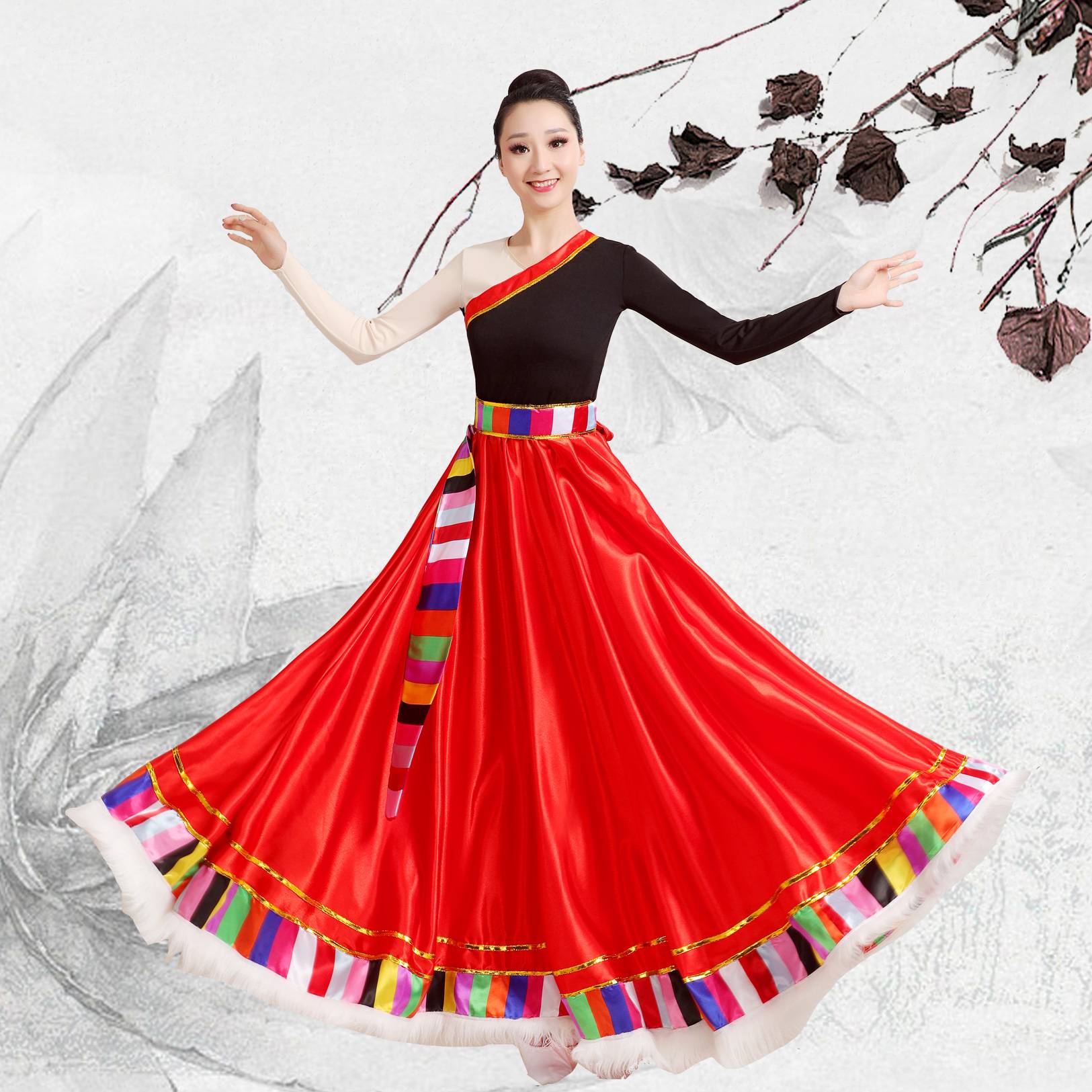 New Tibetan Dance Practice Disciplinary Dress Dress Tibetan Skirt Mixtile Plaza Dance Plastic Clothing