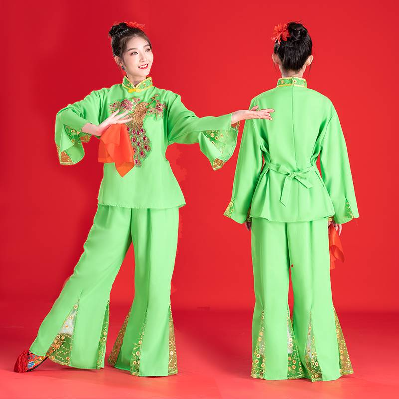 New peacock clothing fan dance Yangge waist drum dance performance national gongs and drum team clothing square dance performance female