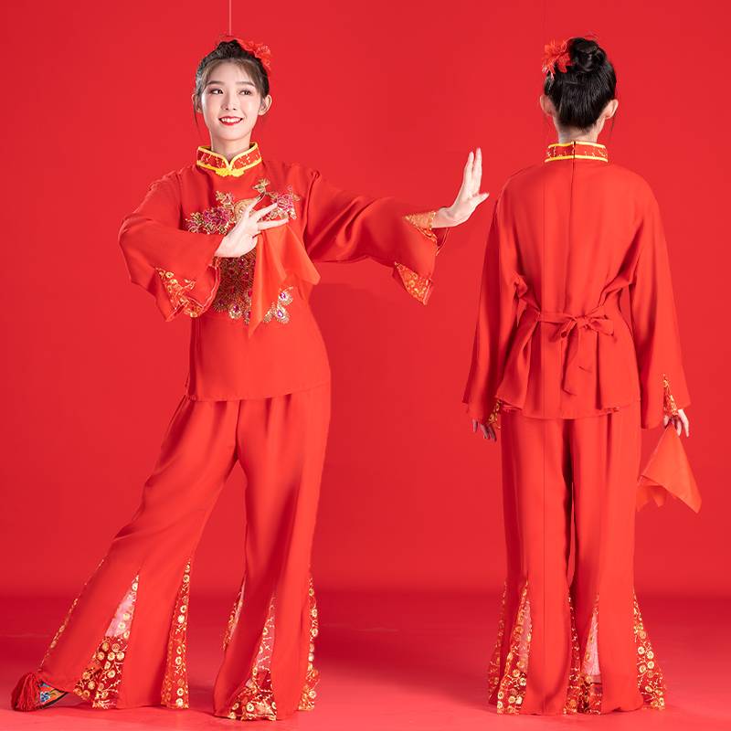 New peacock clothing fan dance Yangge waist drum dance performance national gongs and drum team clothing square dance performance female