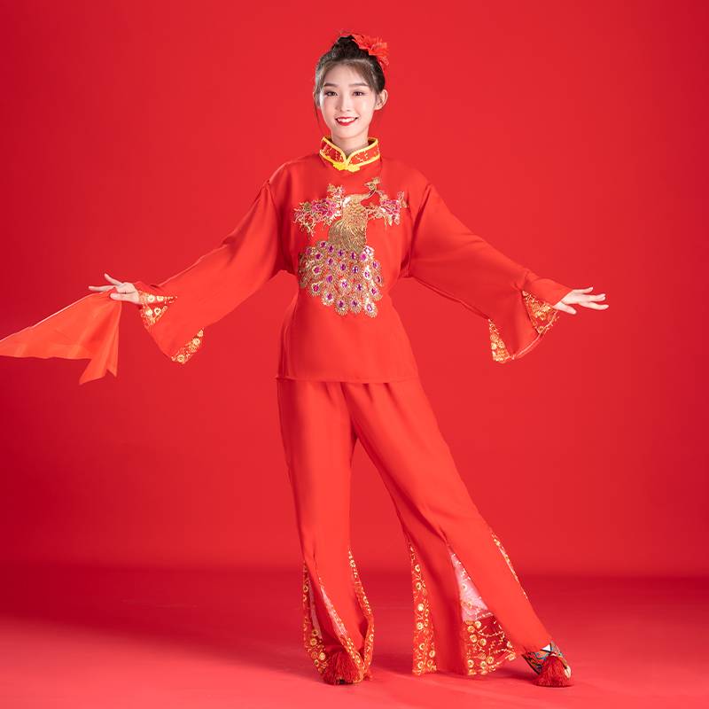 New peacock clothing fan dance Yangge waist drum dance performance national gongs and drum team clothing square dance performance female