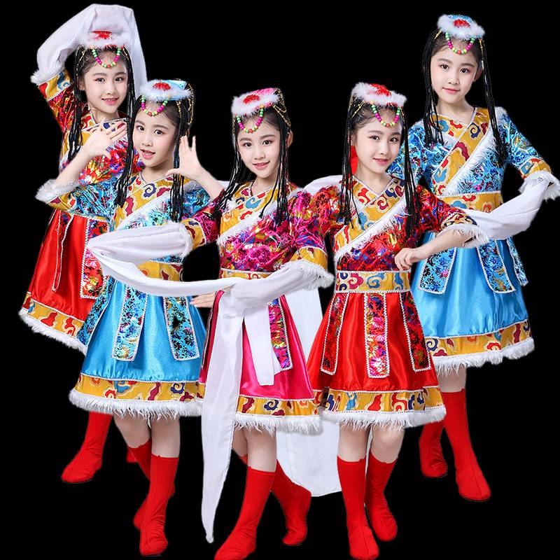 New children's Tibetan dance clothing ethnic minority Tibetan water sleeve clothing girl Mongolian dance watch acting clothes Tibet