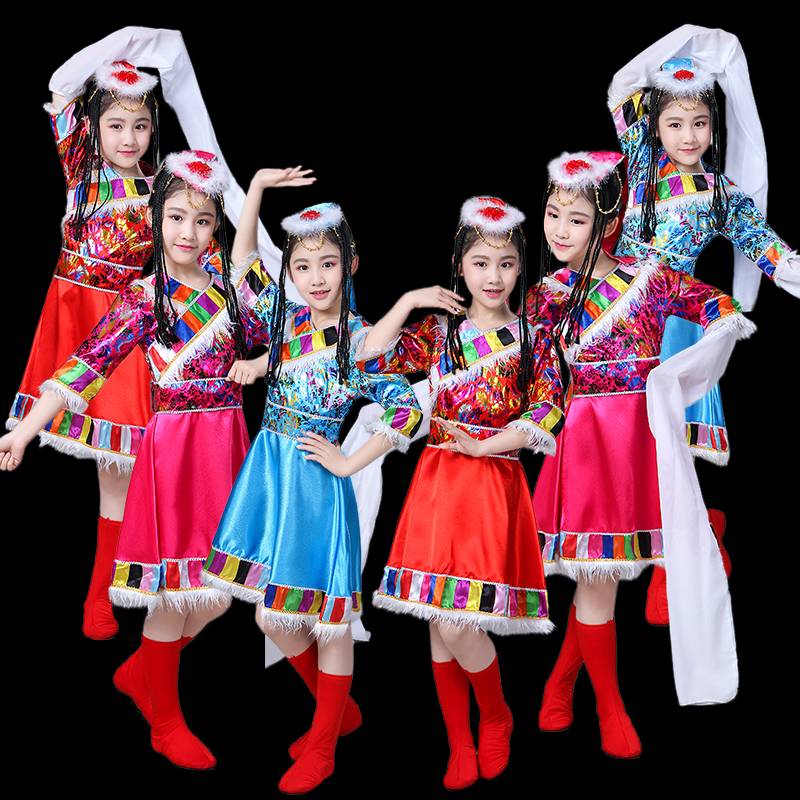 New children's Tibetan dance clothing ethnic minority Tibetan water sleeve clothing girl Mongolian dance watch acting clothes Tibet