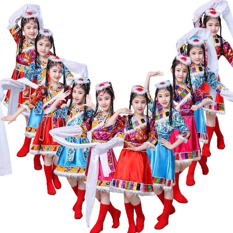 New children's Tibetan dance clothing ethnic minority Tibetan water sleeve clothing girl Mongolian dance watch acting clothes Tibet