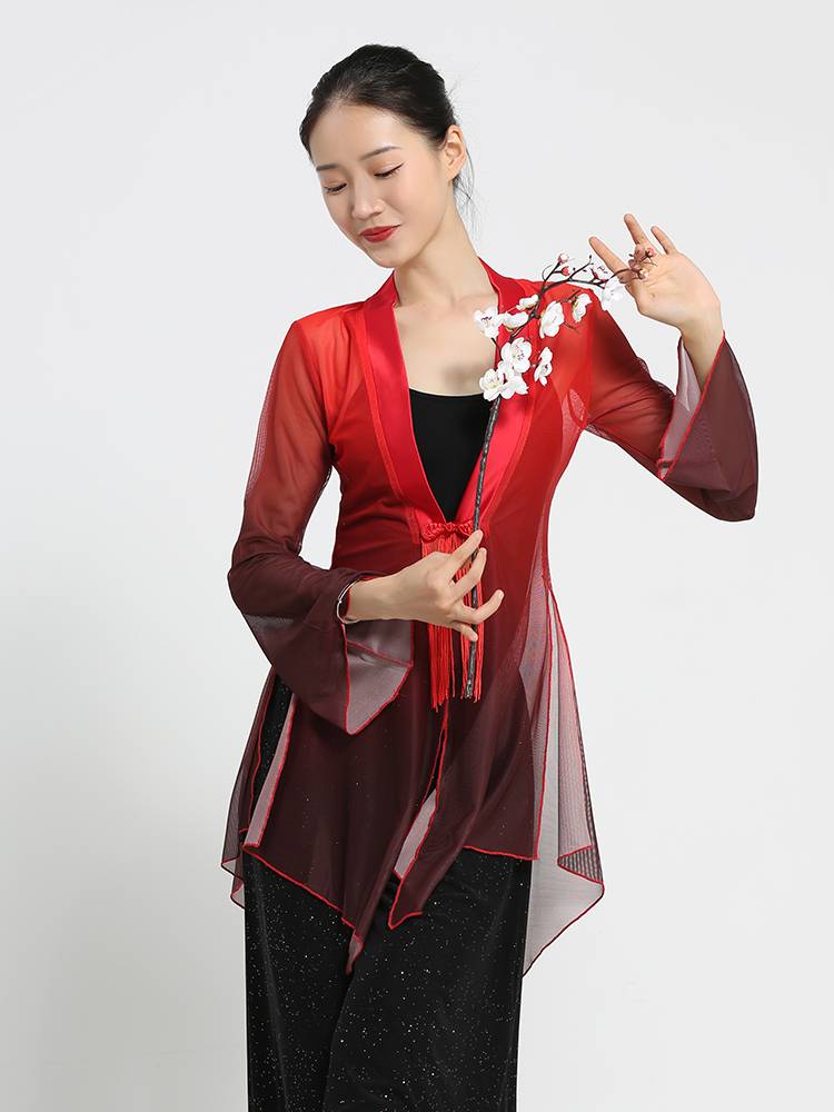 Classical dance clothing in rhyme gauze V Galaxy color horn sleeves Chinese national performance base training skills female summer