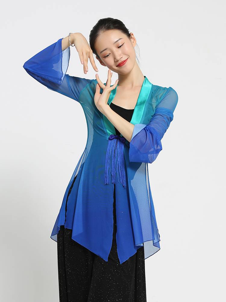 Classical dance clothing in rhyme gauze V Galaxy color horn sleeves Chinese national performance base training skills female summer