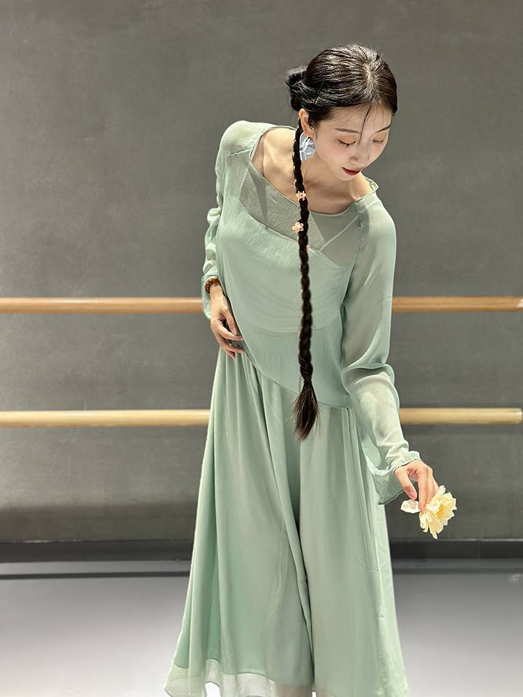 Classical dance elegant practice service green ancient wind yarn dance jersey Chinese dance body rhyme training uniform performance service