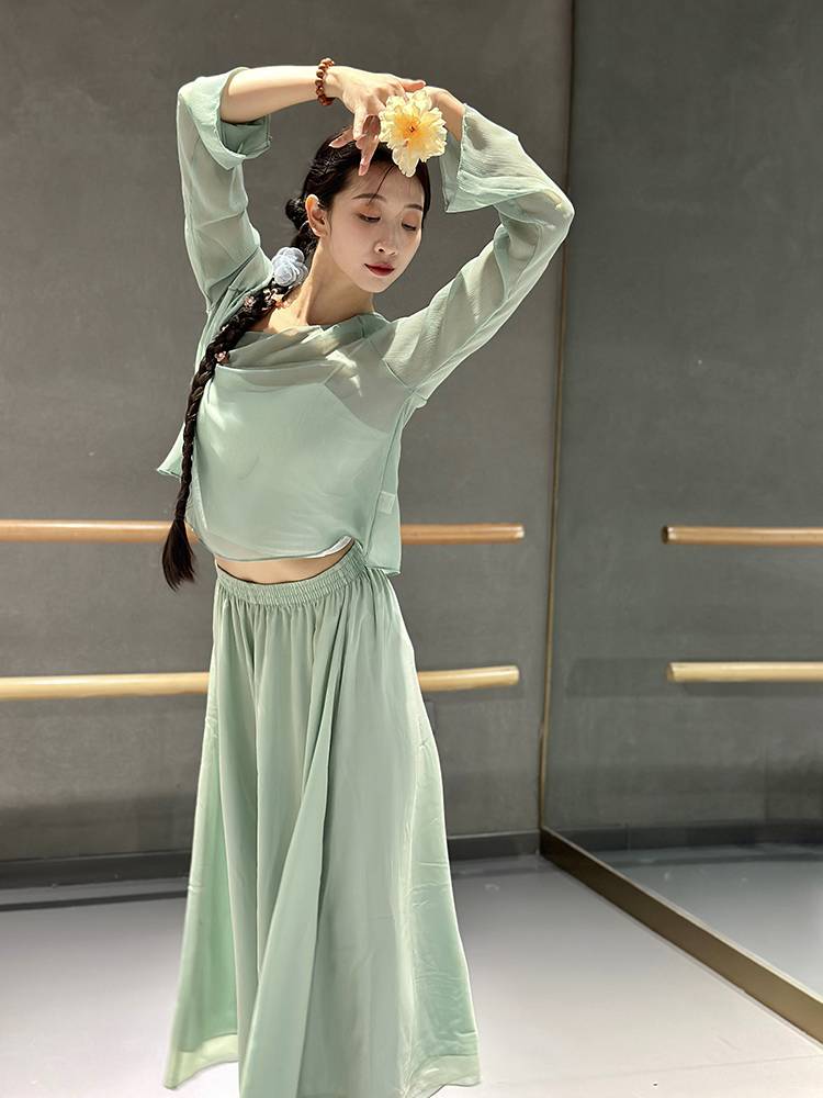Classical dance elegant practice service green ancient wind yarn dance jersey Chinese dance body rhyme training uniform performance service