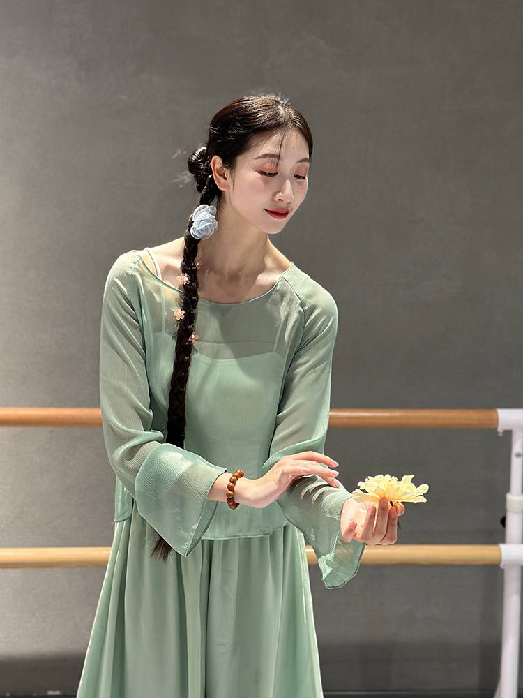 Classical dance elegant practice service green ancient wind yarn dance jersey Chinese dance body rhyme training uniform performance service
