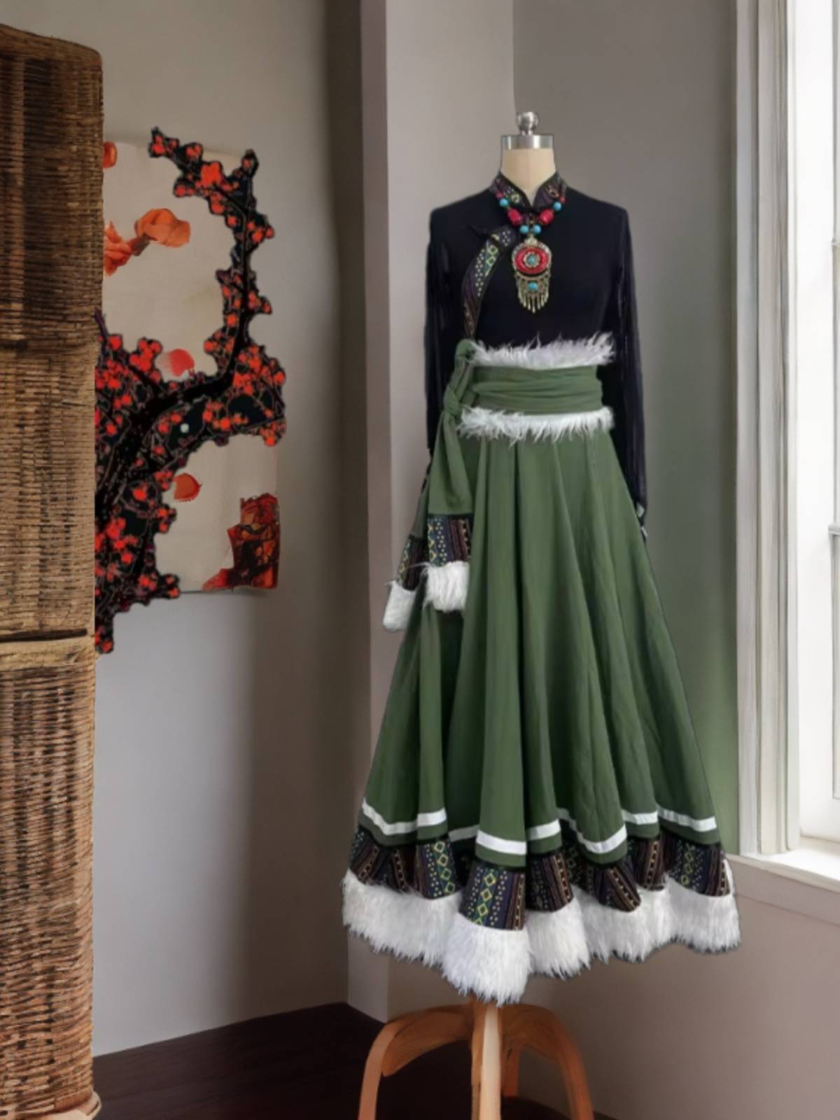 New Tibetan dance clothing large skirt minority performance service adult art test exercise skirt square dance dance split skirt