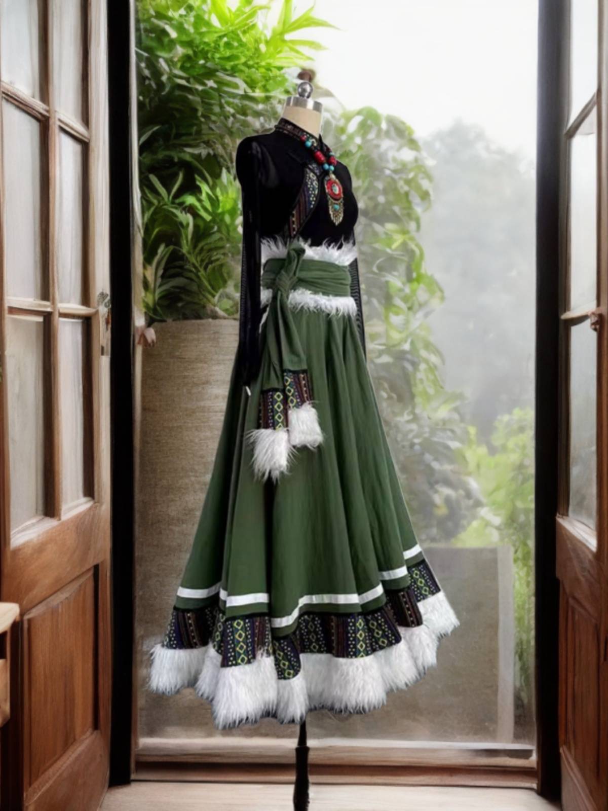 New Tibetan dance clothing large skirt minority performance service adult art test exercise skirt square dance dance split skirt