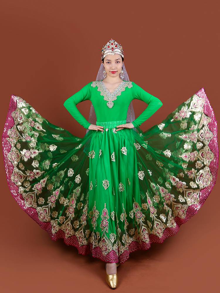 Tianshan Meiyi New Xinjiang Dance Network Skin -embroidered Skirt National characteristic Luxury Long Skirt Viane Dance Skirt
