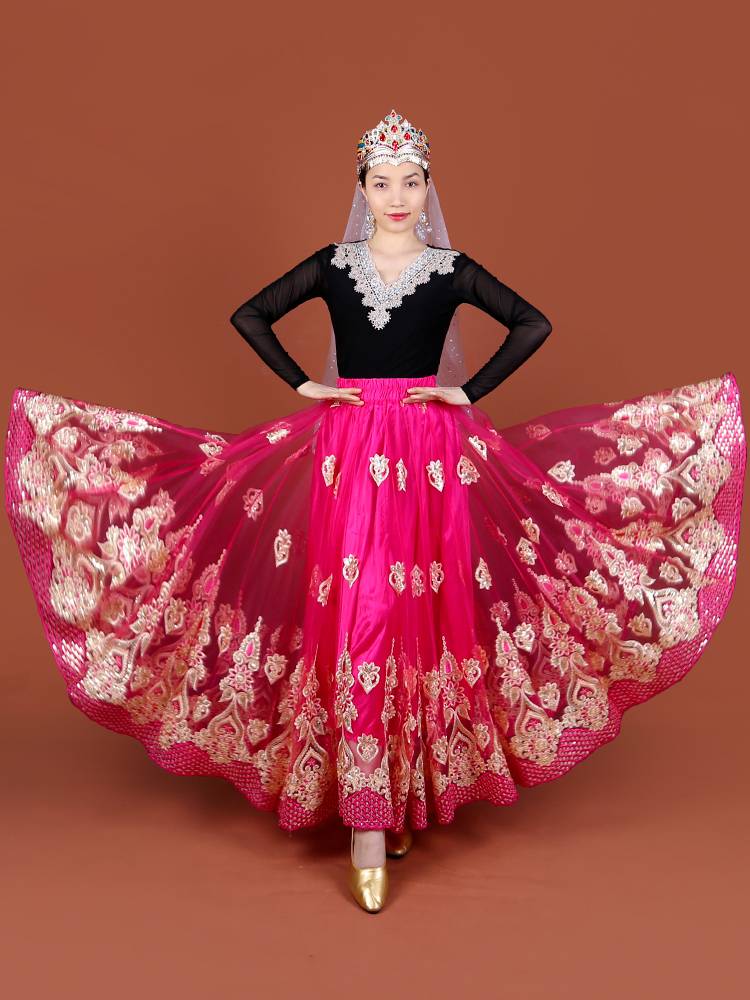 Tianshan Meiyi New Xinjiang Dance Network Skin -embroidered Skirt National characteristic Luxury Long Skirt Viane Dance Skirt