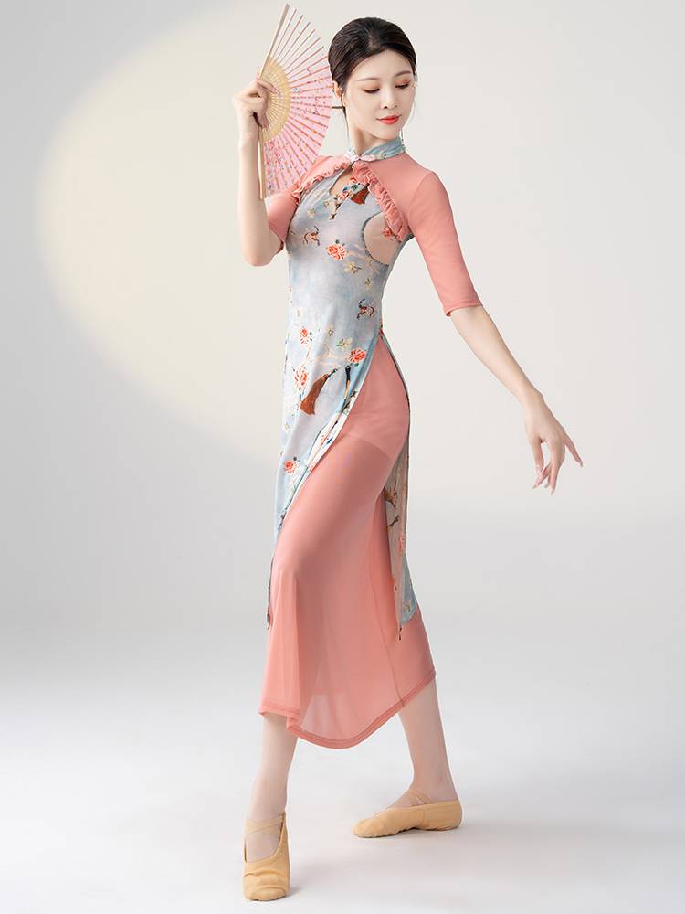 Classical dance clothing female elegant gauze dancing dedicated cheongsam dress Chinese style national practice performance performance set