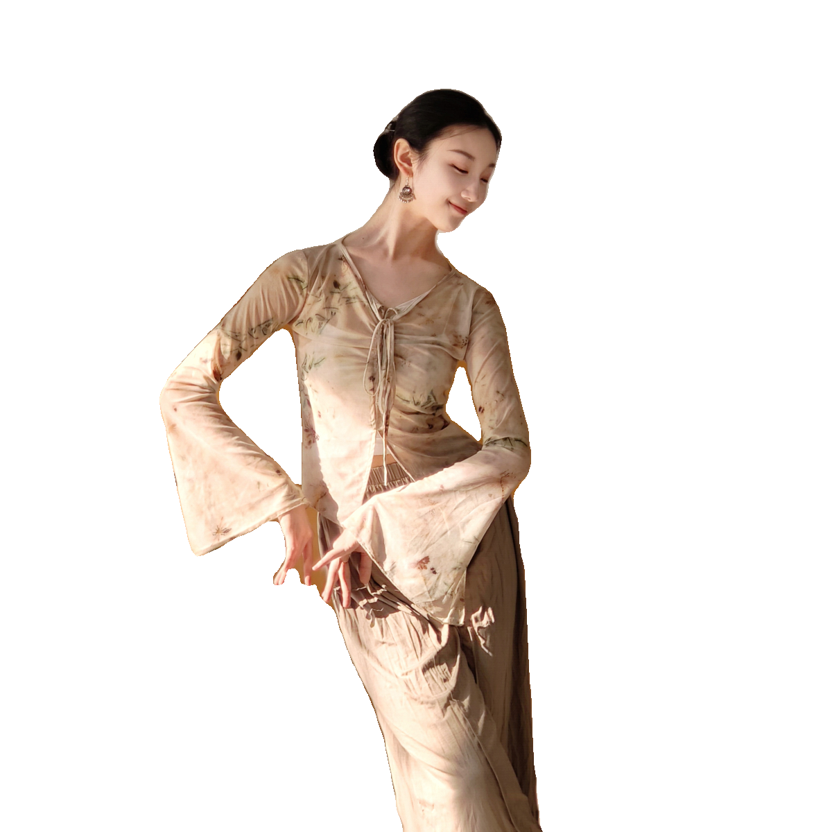 Classical dance clothing body rhyme gauze jacket Chinese dance nation dance clothing body top performance service national style practice