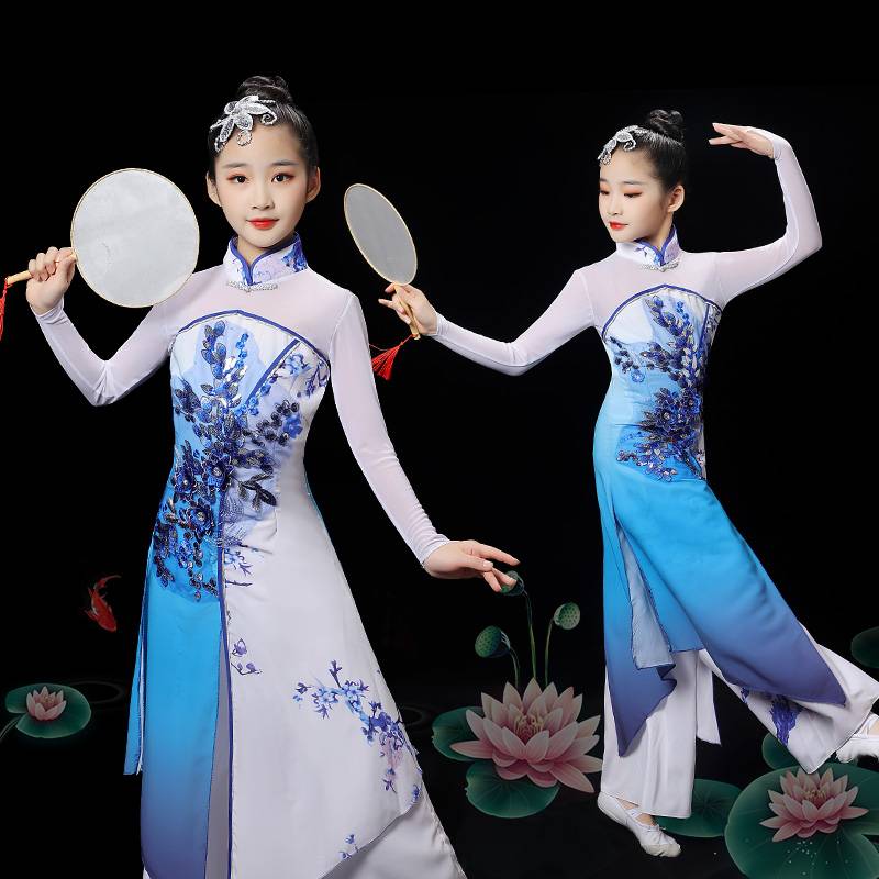 A grown man with a Chinese wind umbrella dance and a Chinese dance